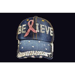 Rhinestone - "Believe" Pink Ribbon Cap